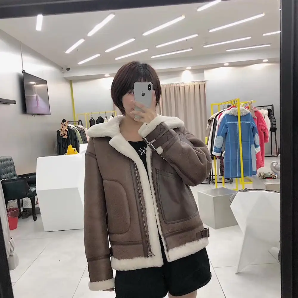 Real tuscany sheep fur-in-one coat women genuine leather jacket women luxury high quality clothes new fashion style