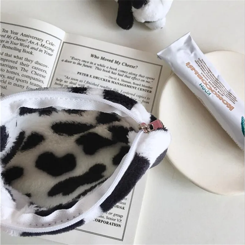 Cow Pattern Plush Coin Purse Wallet Card Holder for Women Girls