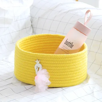 

Cotton Rope Storage Basket Woven Finishing Basket Cotton Rope Desktop Debris Storage Box Large