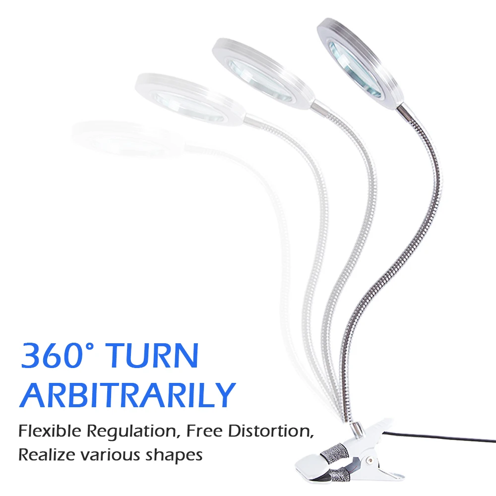 Microblading Tattoo 8X Magnifying Nail Art USB Cold Light Led Non Slip Equipment Clamp Table Glass Lamp For Beauty Salon 3