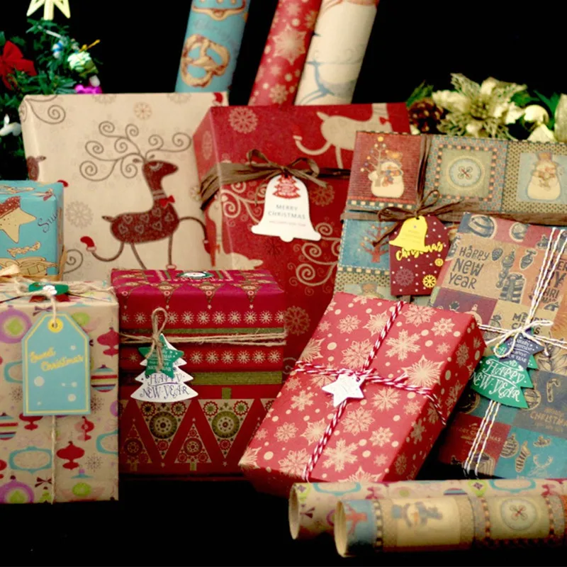 

Wrapping Paper Retro Multicolor Print Tissue Paper Bookmark Gift Wrapping Papers Christmas Series Holiday Gift Wrapping Paper