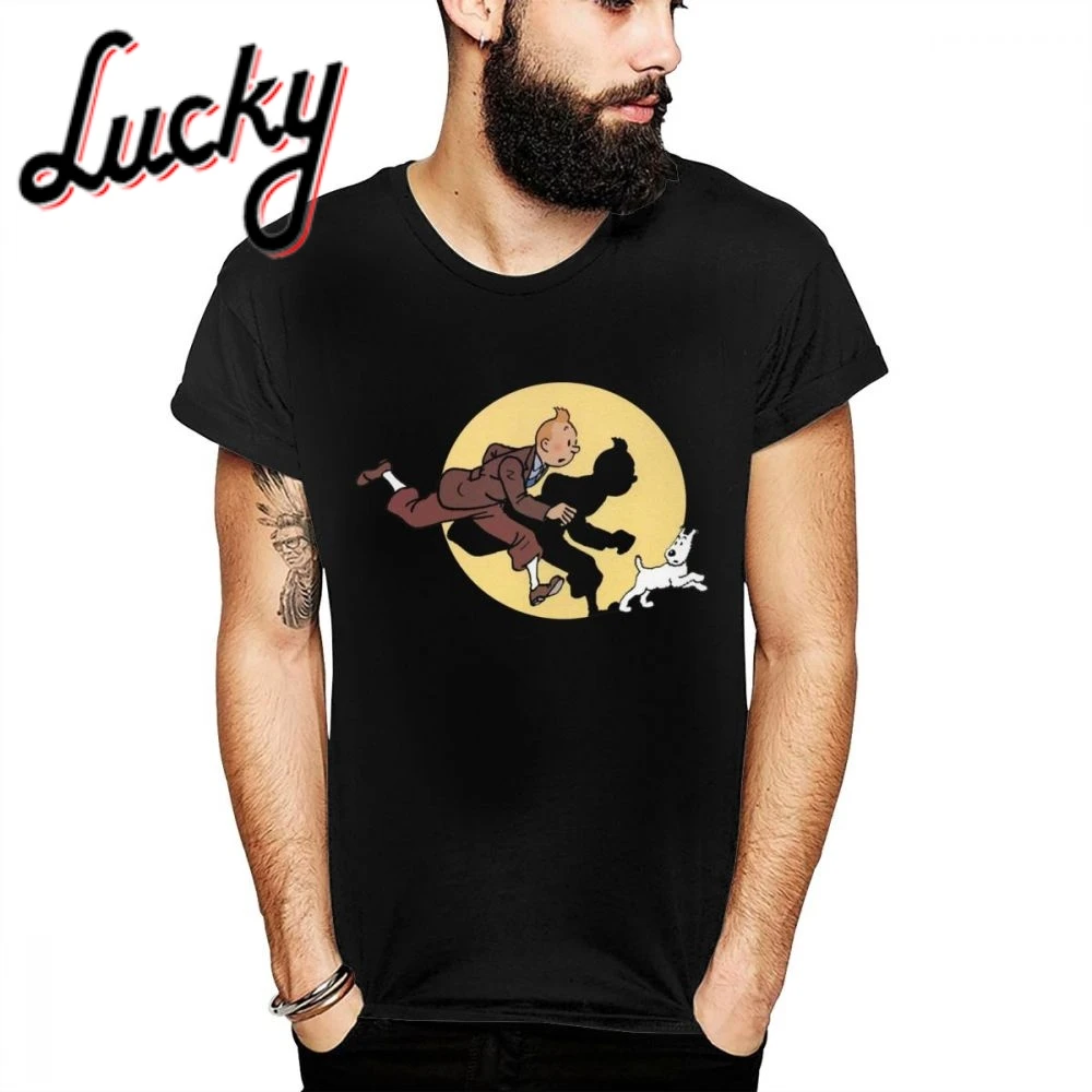 

Cotton The Adventures Of Tintin Tintin On The Run T-shirt Men Casual Soft Cotton O-neck Homme Tee Shirt