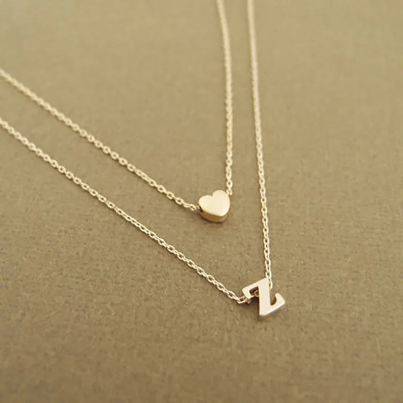 Fashion Tiny Heart Initial Double layer Necklace Dainty 26 Letter Name Jewelry girlfriend gift | Украшения и аксессуары