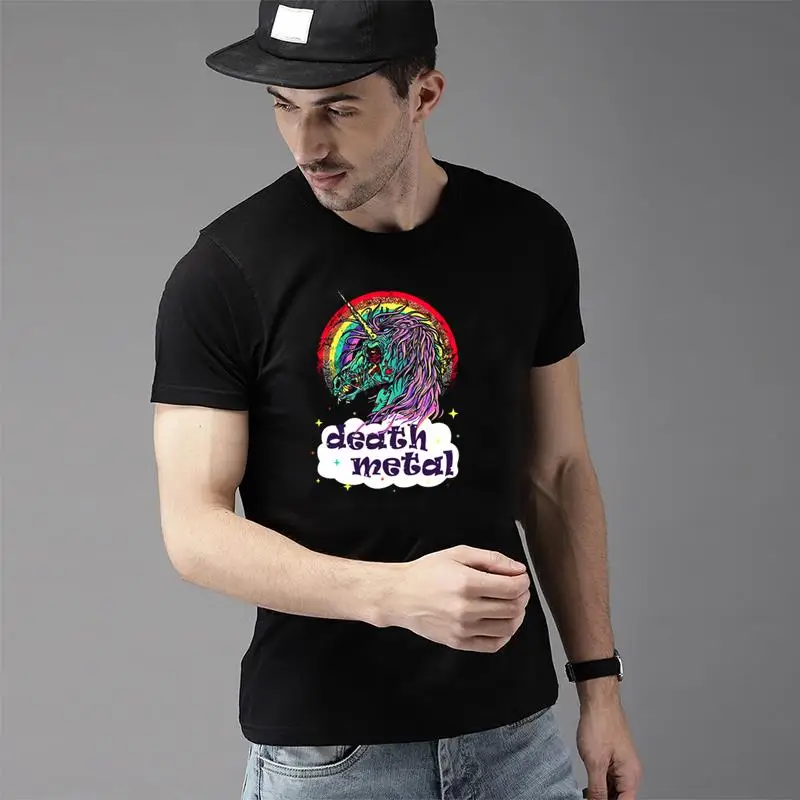 

Custom Zombie Unicorn Death Metal t shirt 3xl 4xl 23xl Comical men t shirts Letter homme tee t shirts