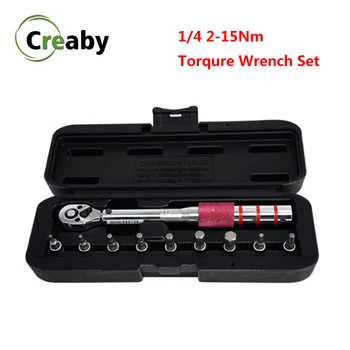 

10PCS 1/4 inch Drive 2-15Nm Mini Ratchet Preset Torque Wrench Set Adjustable Torque Spanner Socket Kit Bicycle Bike Repair Tools