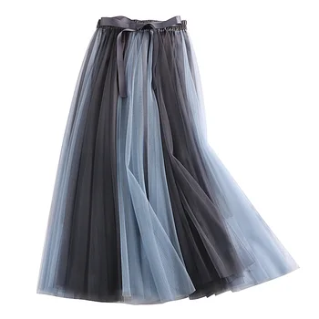 

Summer Women Long Skirt Mesh Patchwork Elastic High Waist Slim Pleated Midi Skirt female Fiesta Sweet Cute Clothing ladies