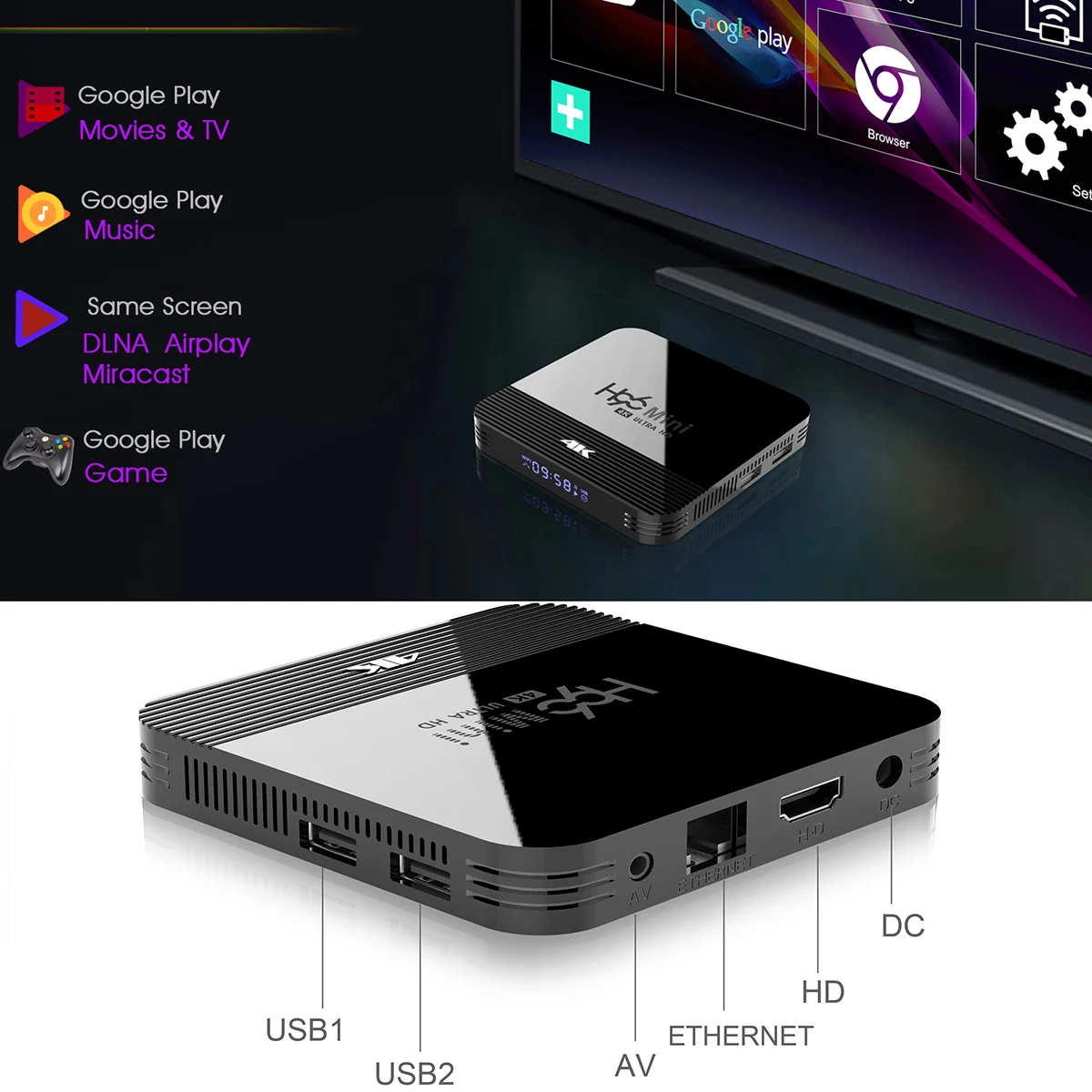 4K HD H.256 set top tv Box H96 мини RK3228A Смарт ТВ коробка 2,4G/5G, Wi-Fi, BT 4,0 USB 2,0 для Google Netflix плеер для Android 9,0