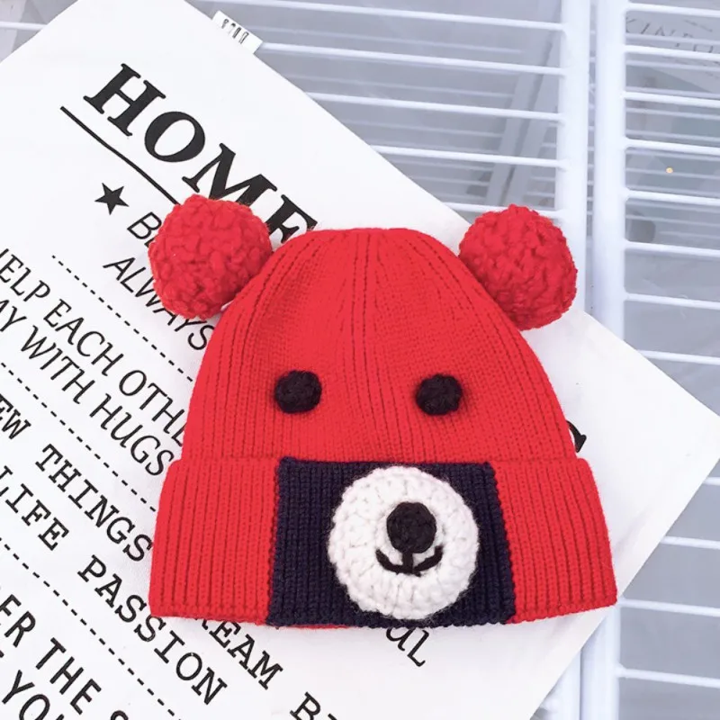 Зимние Повседневные теплые вязаные шапки Skullies для мальчиков и девочек, 6 цветов, милая детская унисекс Шапка-бини с животными из мультфильмов