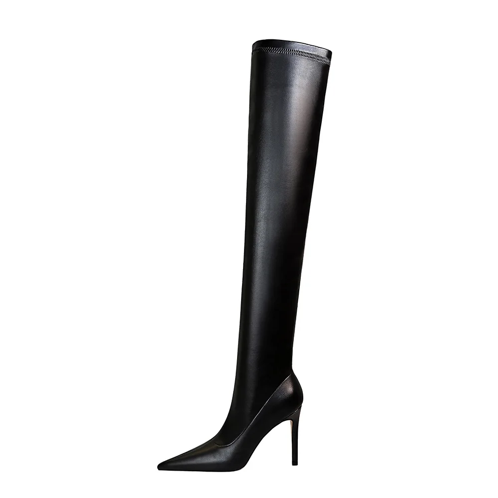 BIGTREE Sexy Stretch Over the Knee Boots Womens Extreme Thigh High Heels Boots Pointed Toe Party Winter Boots Black size 34-43
