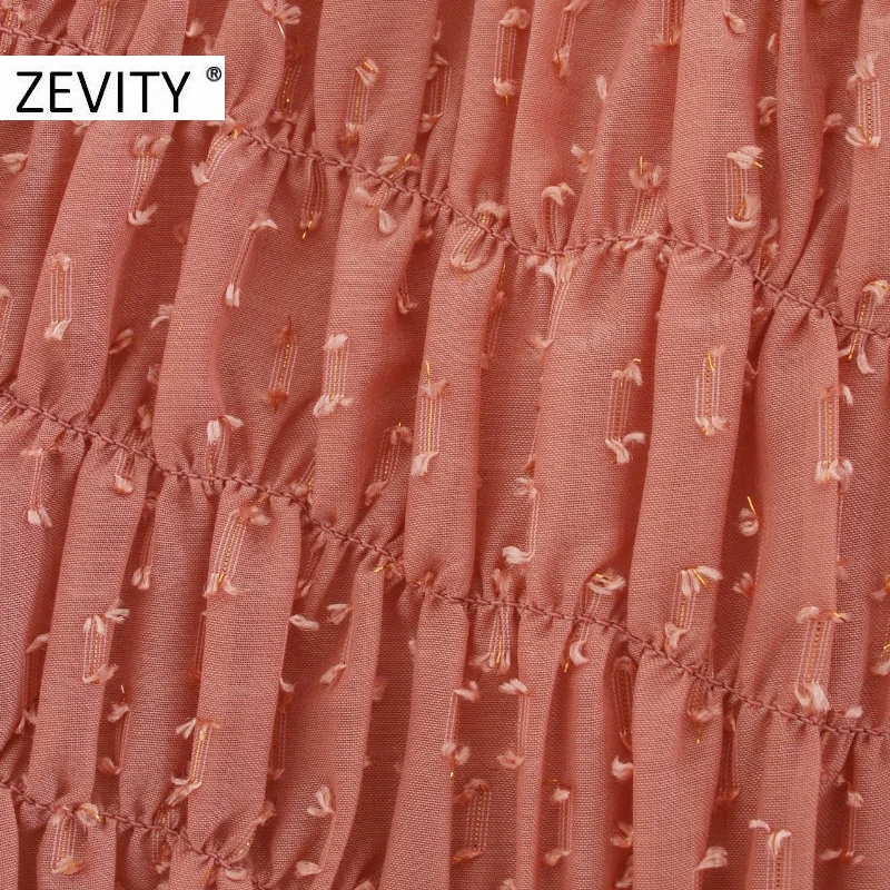 ZEVITY New women sweet o neck puff sleeve chiffon dress female elastic double layer casual vestido chic ruffles dresses DS4509