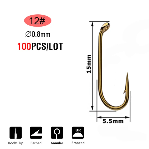 ICERIO 100 шт. длинная ручка вниз глаза Сухой Влажной Нимфа вязания мушек крючок острый углеродистая сталь рыболовный снасти Аксессуары - Цвет: 100pcs Size 12