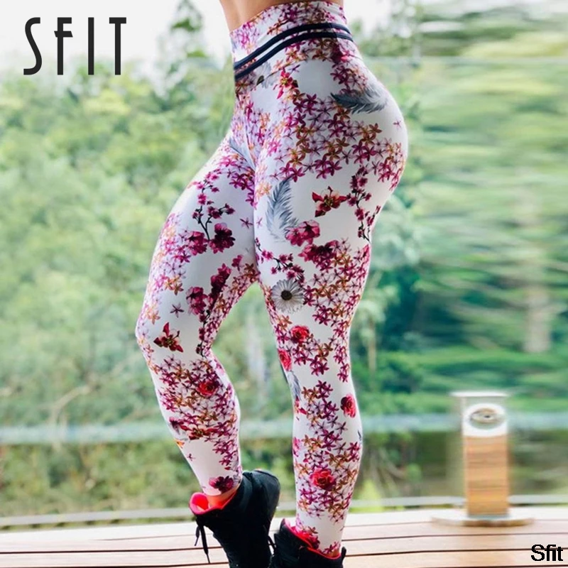 Sfit спортивная одежда с цифровой печатью, облегающие штаны, штаны для йоги, высокая талия, женские леггинсы для бега, эластичные леггинсы для тренажерного зала