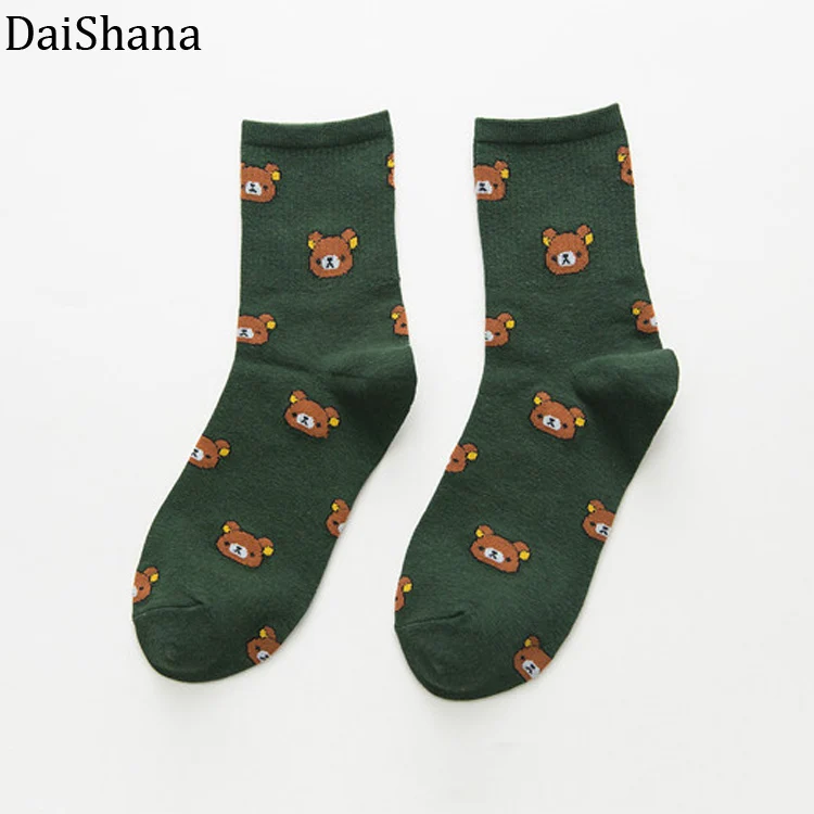 DARK GREEN Продукт осень/зима Харадзюку милые кошачьи носки в студенческом стиле женские счастливые каваи медведь индивидуальность Tide Calcetines Mujer - Цвет: DARK GREEN