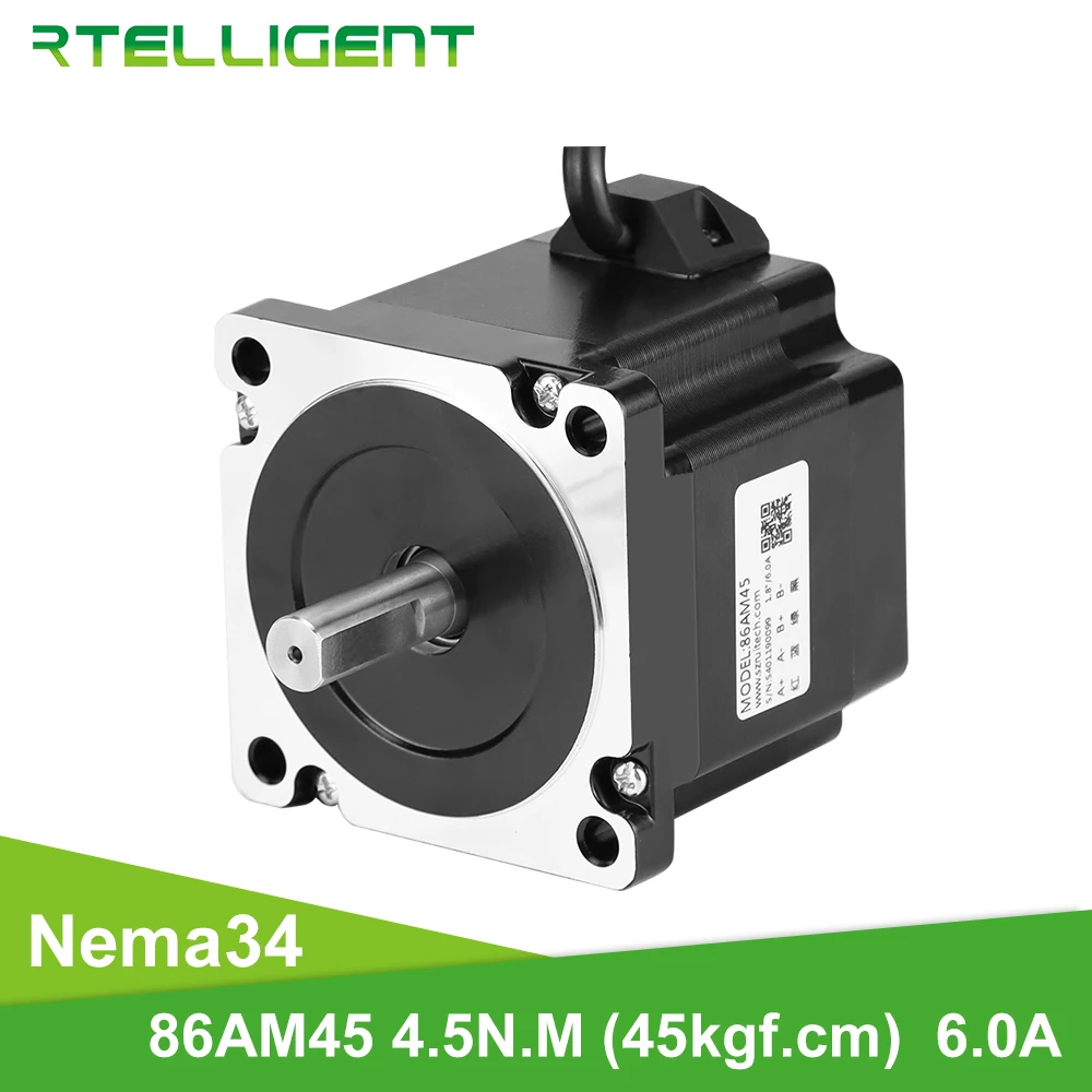 

Rtelligent Nema 34 Stepper Motor 86mm 4.5N.m 6.0A 4-lead Cable 12.7mm/14mm Shaft Stepper Motor for CNC engraving milling machine