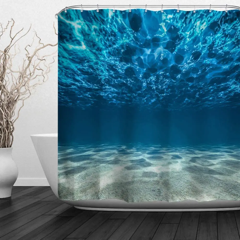 Shower curtain tropical underwater blue sea water wave seascape bright sunny fabric shower | Дом и сад