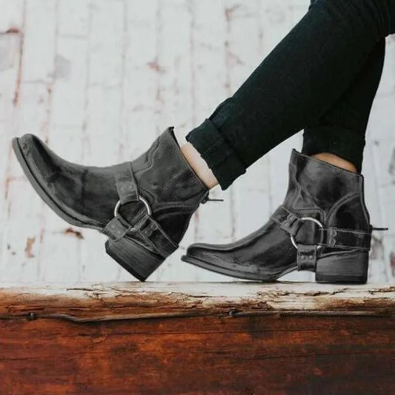 

Mhysa 2019 New Women Ankle Boots High Heels Botas Zapatos Mujer Retro Leather Winter Shoes Woman Plus Size Booties Cowboy Boots