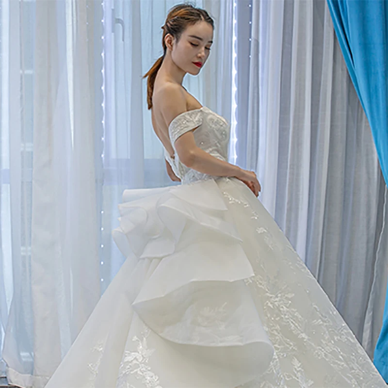 J66955 jancember бальное платье платья с вуалью без бретелек с открытыми плечами с аппликацией белое скромное свадебное платье robes de mari e