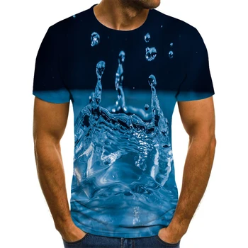 

Summer men's T-shirt 3D short-sleeved novelty water pattern O-neck top fun 3D printed water drop element streetwear T-shirt