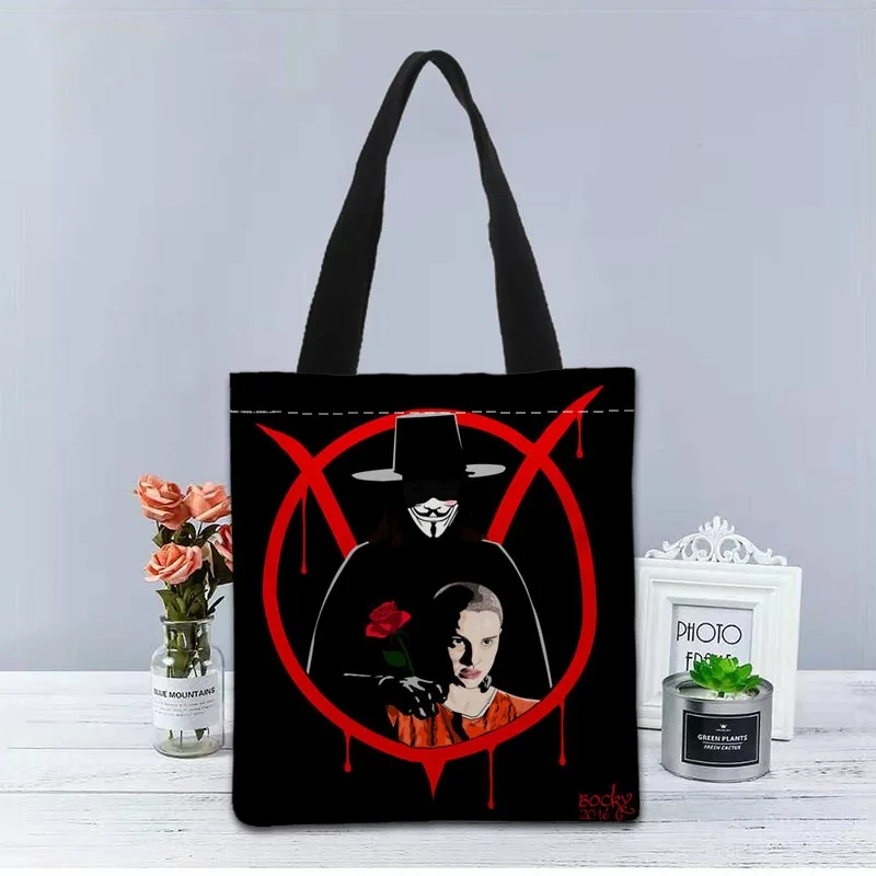 V for Vendetta Handbag Foldable Shopping Bag Reusable Eco Large Unisex Canvas Fabric Shoulder Bags Tote Grocery Cloth Pouch 1208 