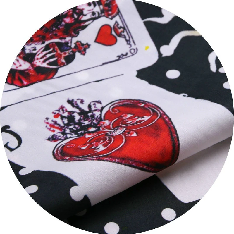 Natural Cotton Black Playing Card Printed Fabric Cloth Brand Fashion Design Parent-child Diy Sewing Fabrics for Dress Material