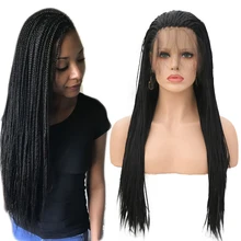 RONGDUOYI длинные черные термостойкие волокна 500picecs коса синтетический парик фронта шнурка Микро плетеные волосы косы парики шнурка для женщин