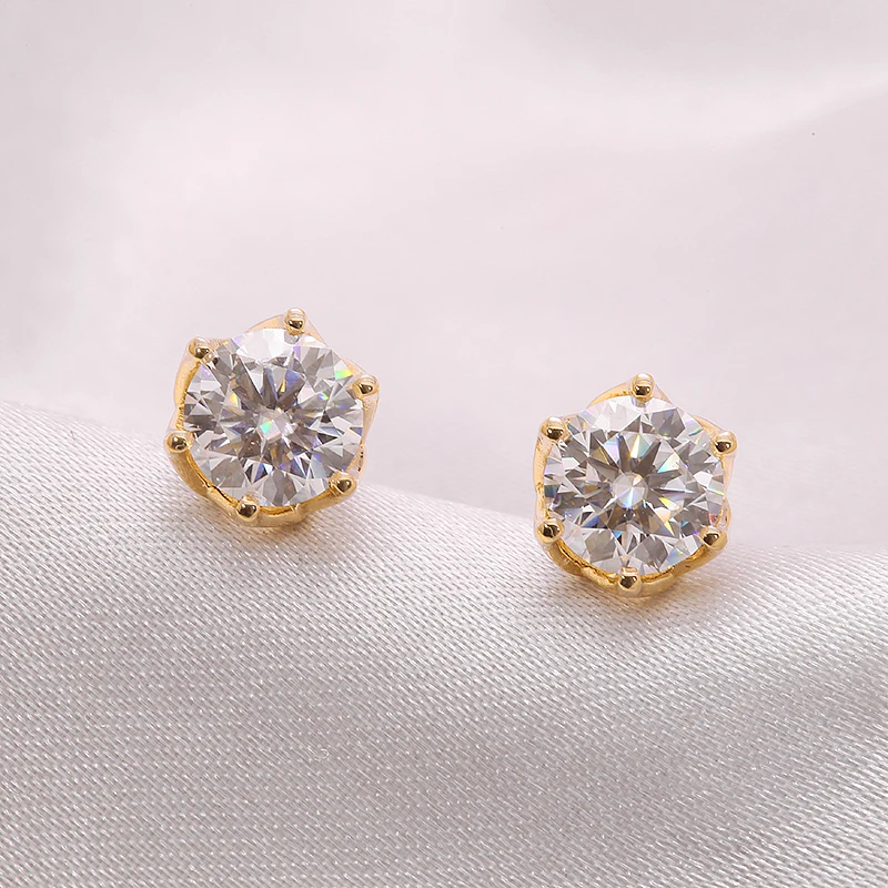 Boucles D'oreilles Puces Dorées Avec Cristaux - Imitation Diamant, Fermoir à Clous, Neuf Avec étiquettes