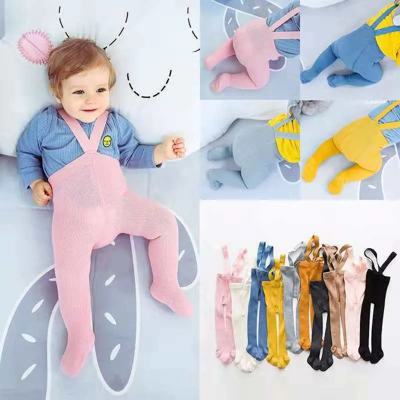 Kids Pantyhose Toddler Tights Kids Leggings Spring Autumn Kids Suspender Pantyhose Girl Solid High Waist Bandage Pants Baby Girls Breathable Overall Leggings Infant Tights