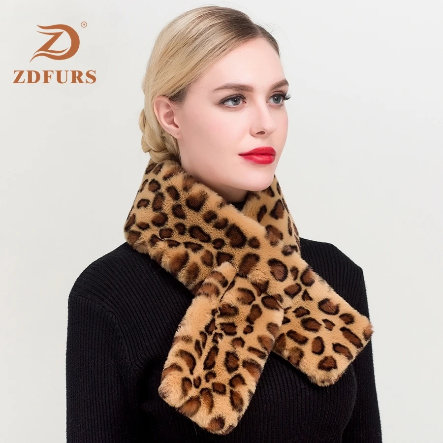 

ZDFURS*Faux Rabbit Fur Collar Scarf Women Keep Warm Thickening Fur Sjaal Colorful Leopard Print Cross Winter Scarf Autumn Winter