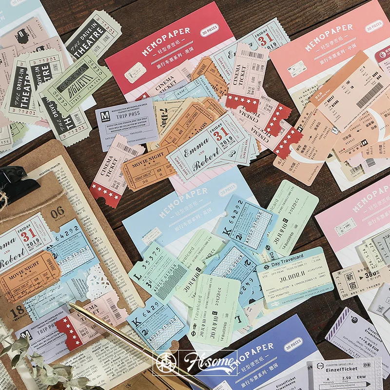 

30 pcs/pack Retro Traveller Ticket series Air Mail Memo Pad Sticky Notes Escolar Papelaria School Supply Bookmark notepad Label