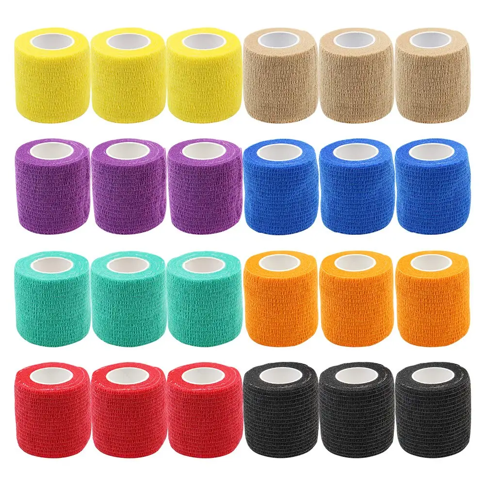 24PCS 8 Color 5CM Tattoo Grip Bandage Cover Tattoo Wraps Tapes Nonwoven Waterproof Self Adhesive Finger Wrist Tattoo Accessories neoprene luggage handle wrap grip comfortable suitcase grips protective luggage bag handle wraps travel bag stroller grip cover