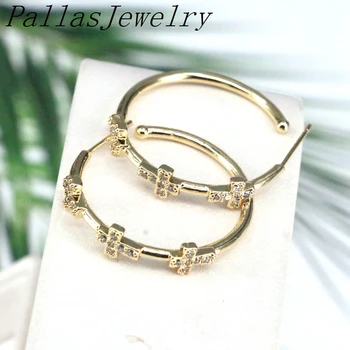 

6Pairs Gold Color Fashion Charm Jewelry CZ Zirconia Micro Pave Cross Circle Earrings for Girls Women Gift