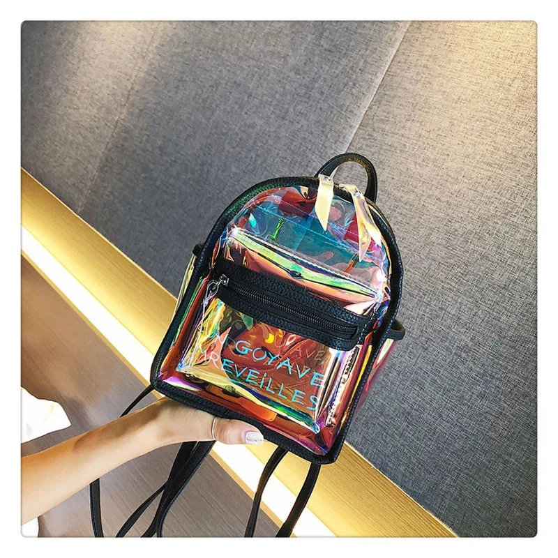 Ita сумка, рюкзак для путешествий, модный прозрачный школьный рюкзак для книг, мини-рюкзак из ПВХ, Прозрачный лазерный рюкзак - Цвет: Черный