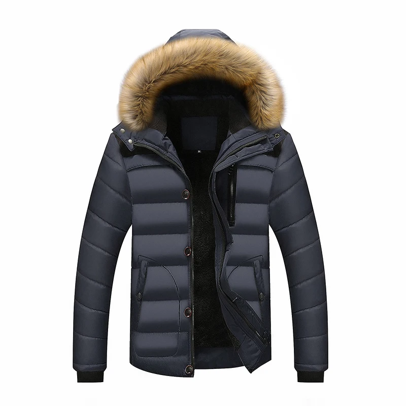 Зимняя Теплая мужская куртка однотонная Парка мужская Высококачественная Толстая куртка с капюшоном меховой воротник ветрозащитная стеганая куртка мужской большой размер - Цвет: gray
