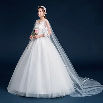 

modern simple bridal gown O neck marriage anniversary gown lace up wedding dresses