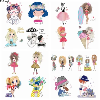 

Pulaqi Iron On Transfer Ballet Girl Patches For Clothes Stripe Iron Heat Transfer Vinyl Patch Sticker Thermal Applique Badge DIY