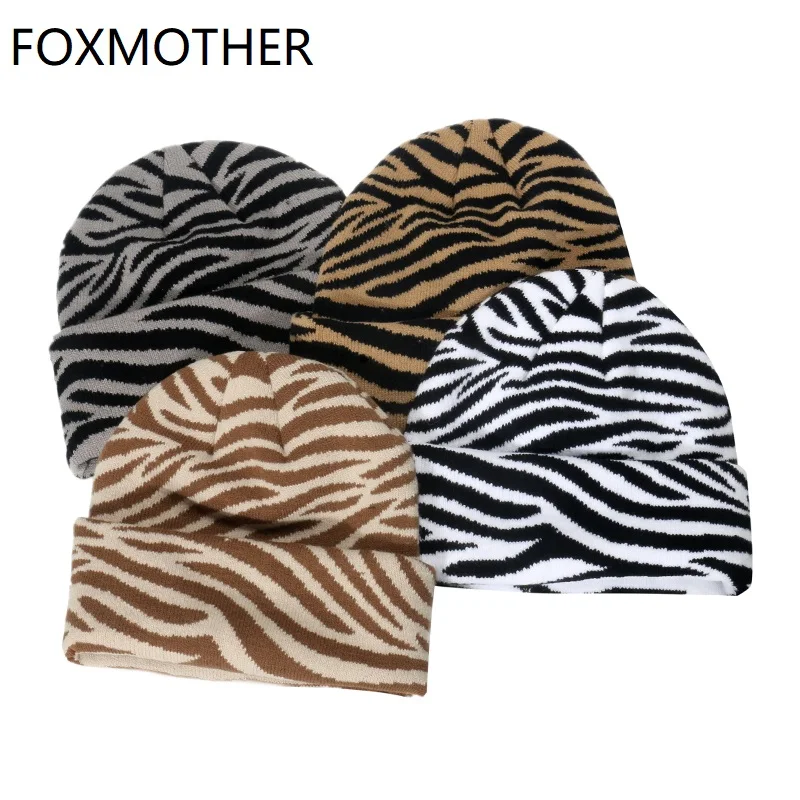 

Женские вязаные шапки FOXMOTHER, зимние, теплые, вязаные, в виде зебры