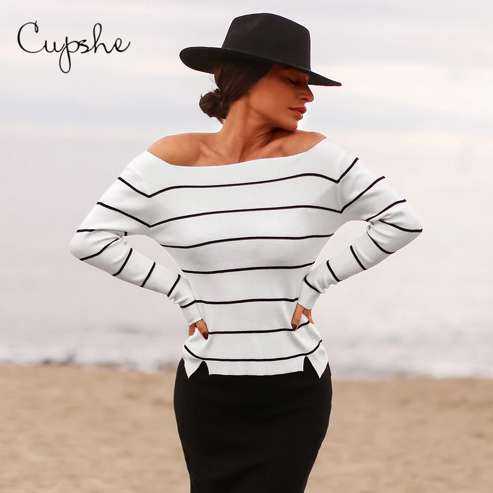 Женский свитер с открытыми плечами CUPSHE повседневный Свободный пуловер черного и