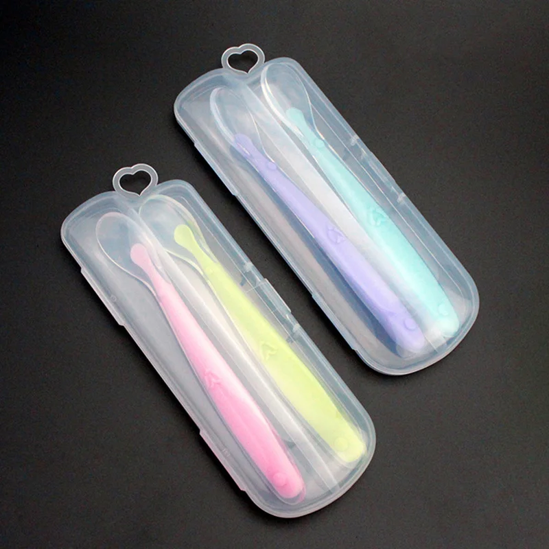 

Baby Silicone Squeezing Feeding Spoon 2pcs Safe Food Supplement Feeder Spoon with Case 899
