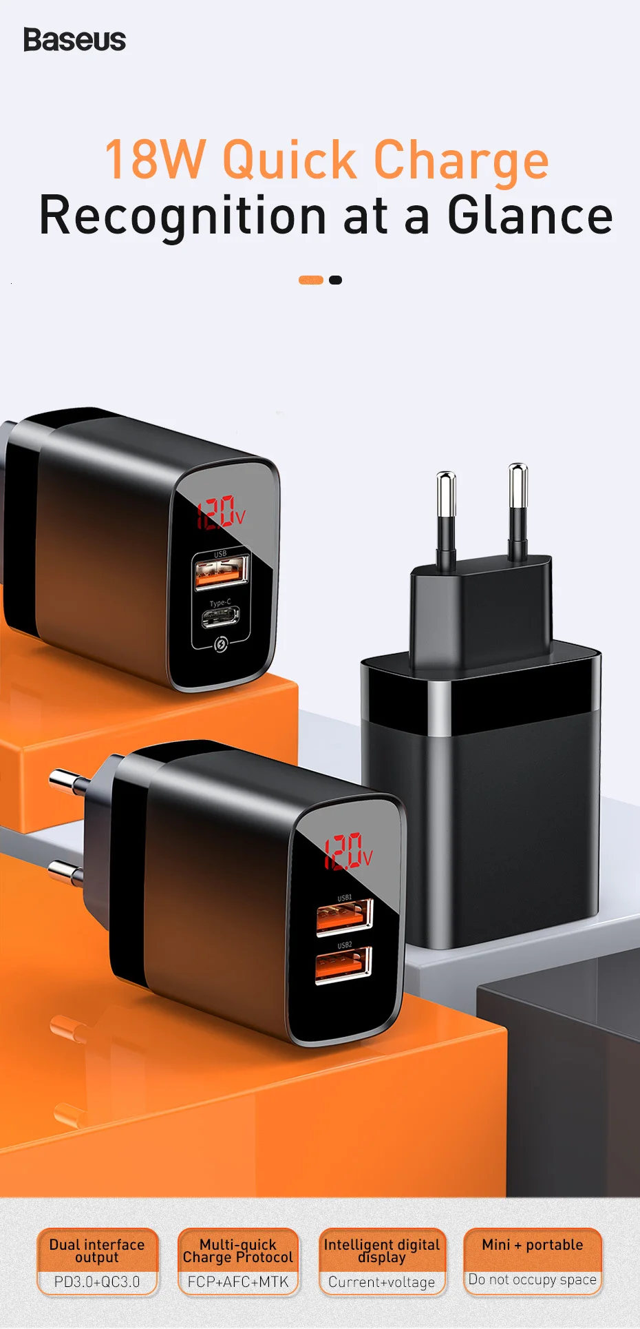 Baseus цифровой дисплей Быстрая зарядка 3,0 USB зарядное устройство 18 Вт PD 3,0 быстрое зарядное устройство для iPhone 11 Pro зарядное устройство для мобильного телефона USB C зарядное устройство