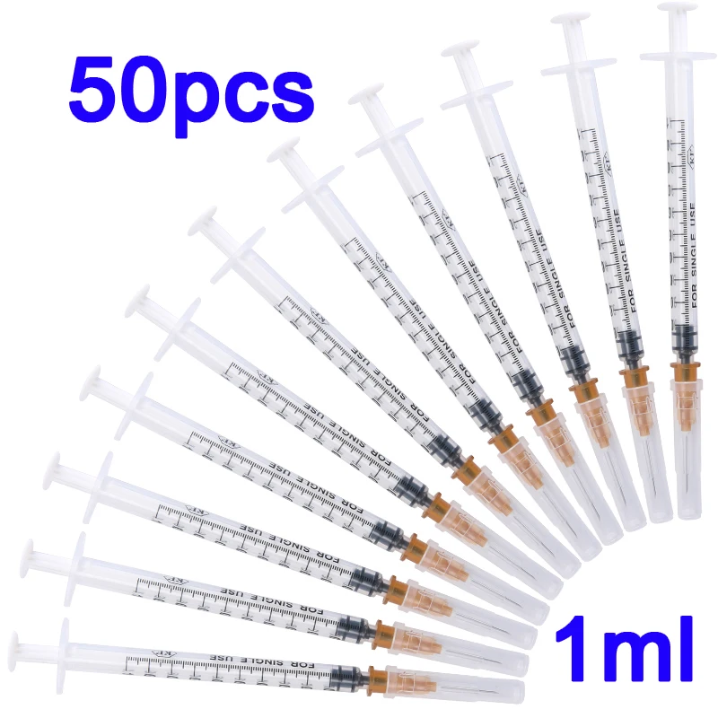 Disposable Plastic Industry Syringe 1ml With Needles 1cc Sterile Injector Liquids Mixing Adhesives Glue Soldering , 50pcs afbeelding