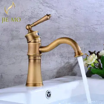 

Basin Faucets Antique Brass Faucet Bathroom With Single Handle Vintage Deck Mount Torneiras Hot Cold Bath Mixer Water Tap JM50