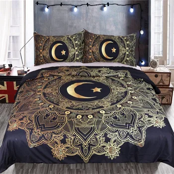 

Bronzing Star Moon Three-piece Home Textile Quilt Cover with 2 Pillowcase Fashion Bedding 3D Printing Comforter Duvet Cover