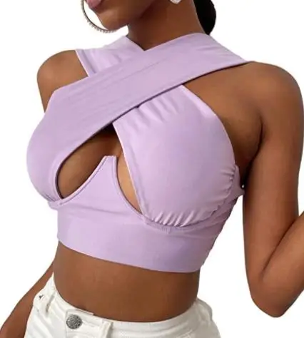 Women's Criss Cross Tank Tops Sexy Sleeveless Solid Color Cutout Front Crop Tops Party Club Streetwear Summer Lady Bustier Tops H