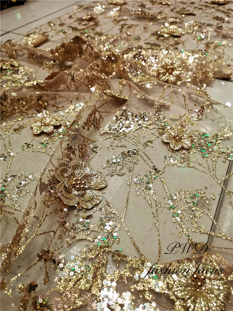 Все серебро с цветком блестящая кружевная ткань для свадебного платья материал СЕРЕБРО блестящая золотая кружевная ткань