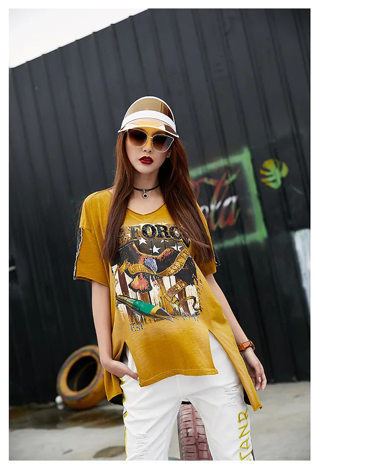 Max LuLu, летняя модная Корейская одежда в стиле панк, женские футболки Gohtic, женские джинсовые винтажные Длинные футболки с v-образным вырезом и принтом