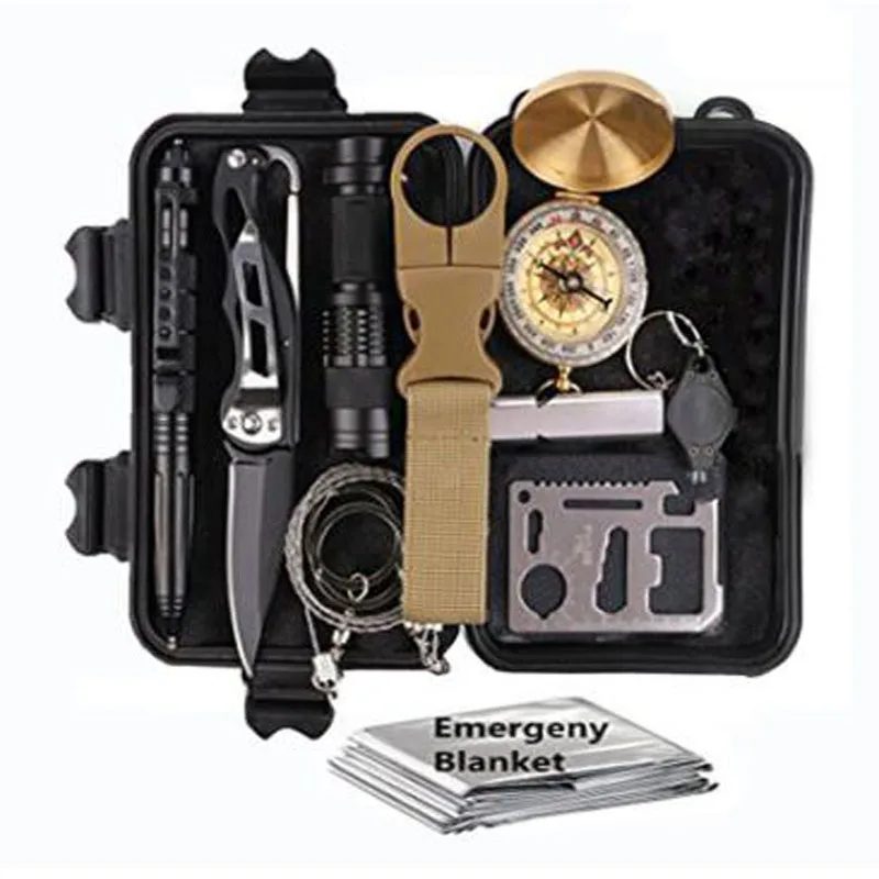 Online 11 in 1 Überleben kit Set Outdoor Camping Reise Multifunktions Erste hilfe SOS EDC Notfall Liefert Taktische für Wildnis  tri