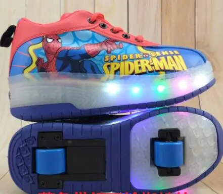 Elsa Spiderman светодиодный кроссовки для детей, девочек и мальчиков, 2 колеса, кроссовки, обувь, весна-осень, Детский Светильник для катания на коньках - Цвет: as picture
