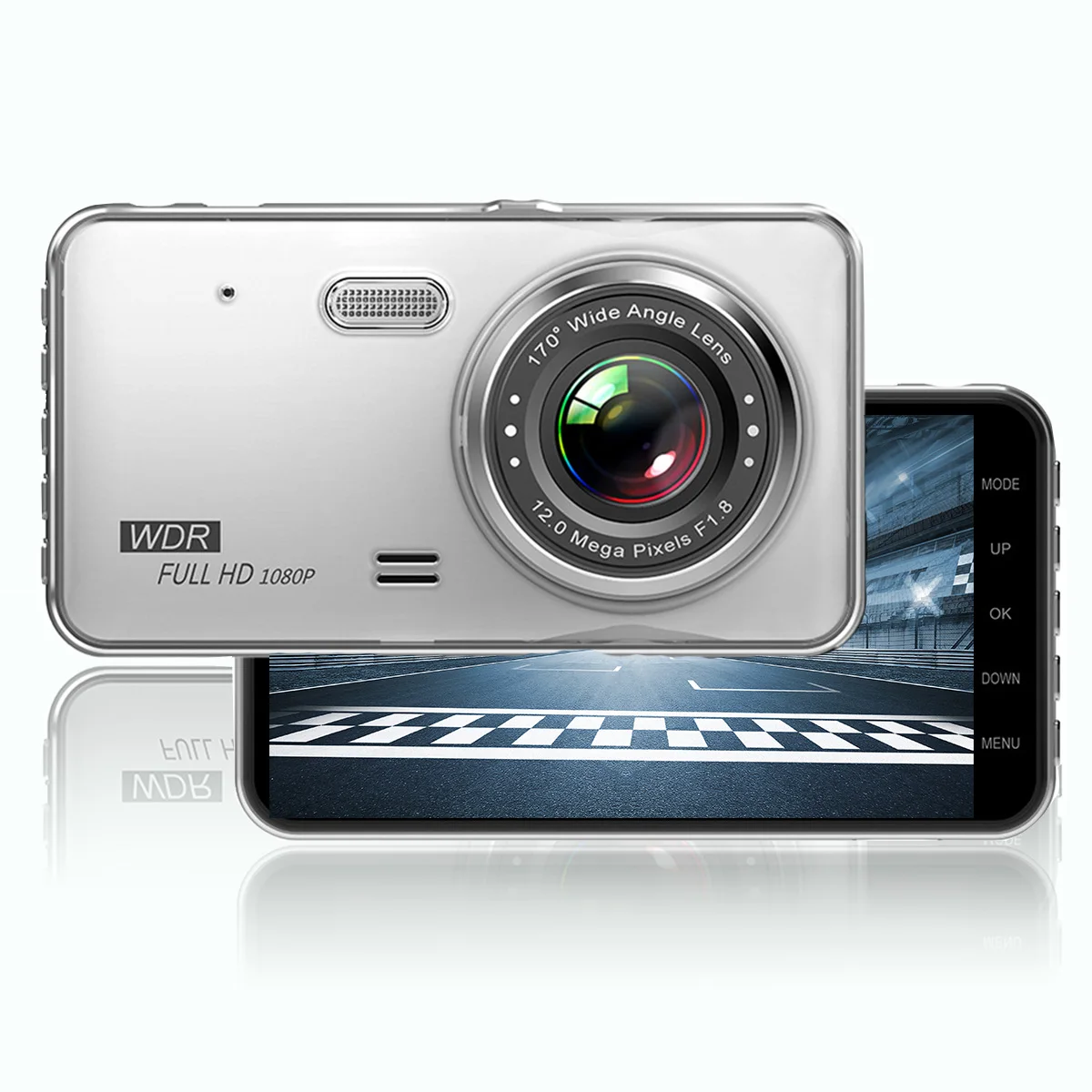 Silver 4 дюйма 170 ° широкоугольный 1080P мониторинг парковки Двойной объектив Автомобильный видеорегистратор с сенсорным экраном видео Cecording рекордер с задней камерой - Название цвета: Silver