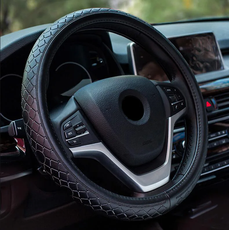 15 Icnh новая крышка рулевого колеса автомобиля из натуральной кожи с тиснением с крупным бриллиантом форма полосы Авто продукты поставка руля крышка