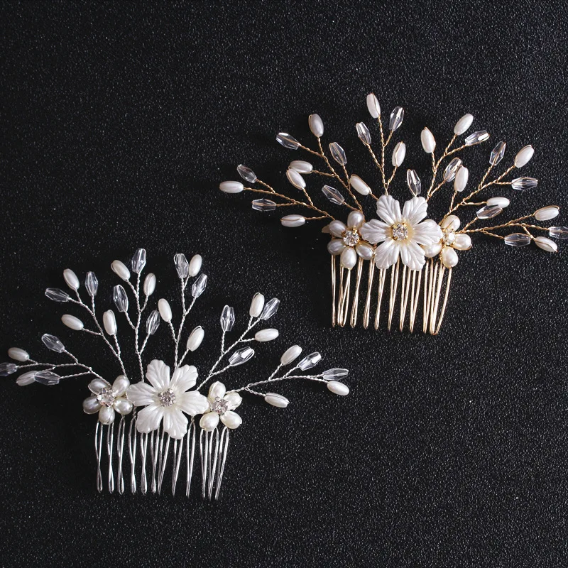 Crystal Bride Hair Comb Wedding Hair Accessories Handmade Simulated Pearls Bridal Headdress Hair Ornaments Jewelry Hairwear
